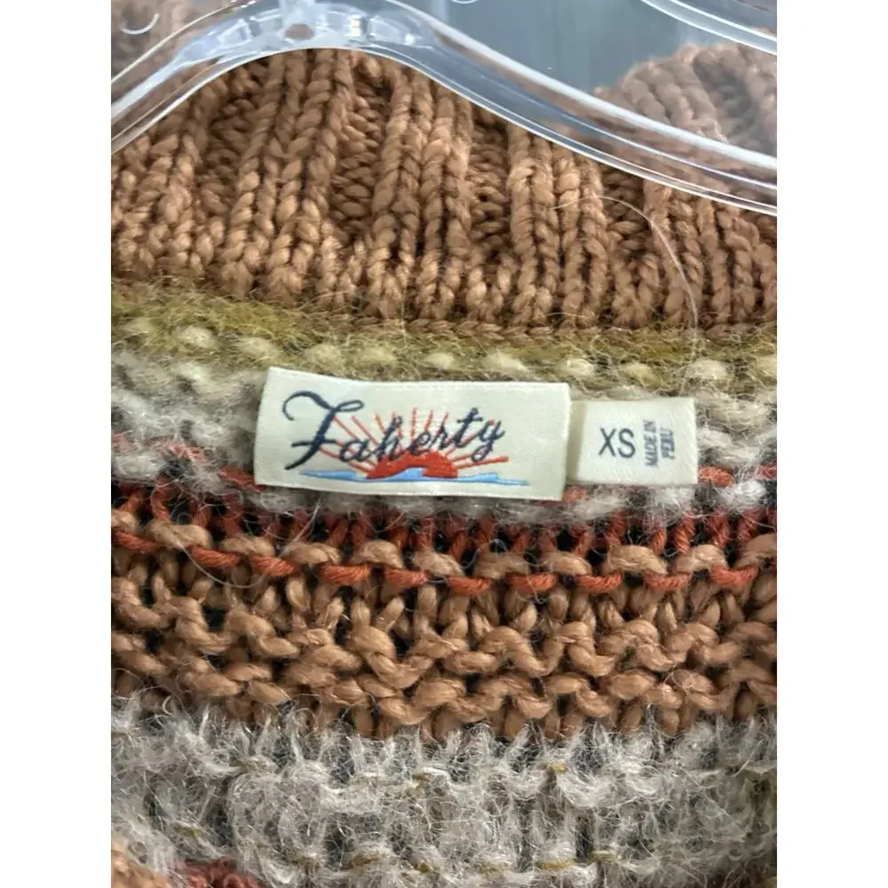 Faherty Mixed Yarn Striped Sweater $248 Womens Size XS Alpaca Fall Winter